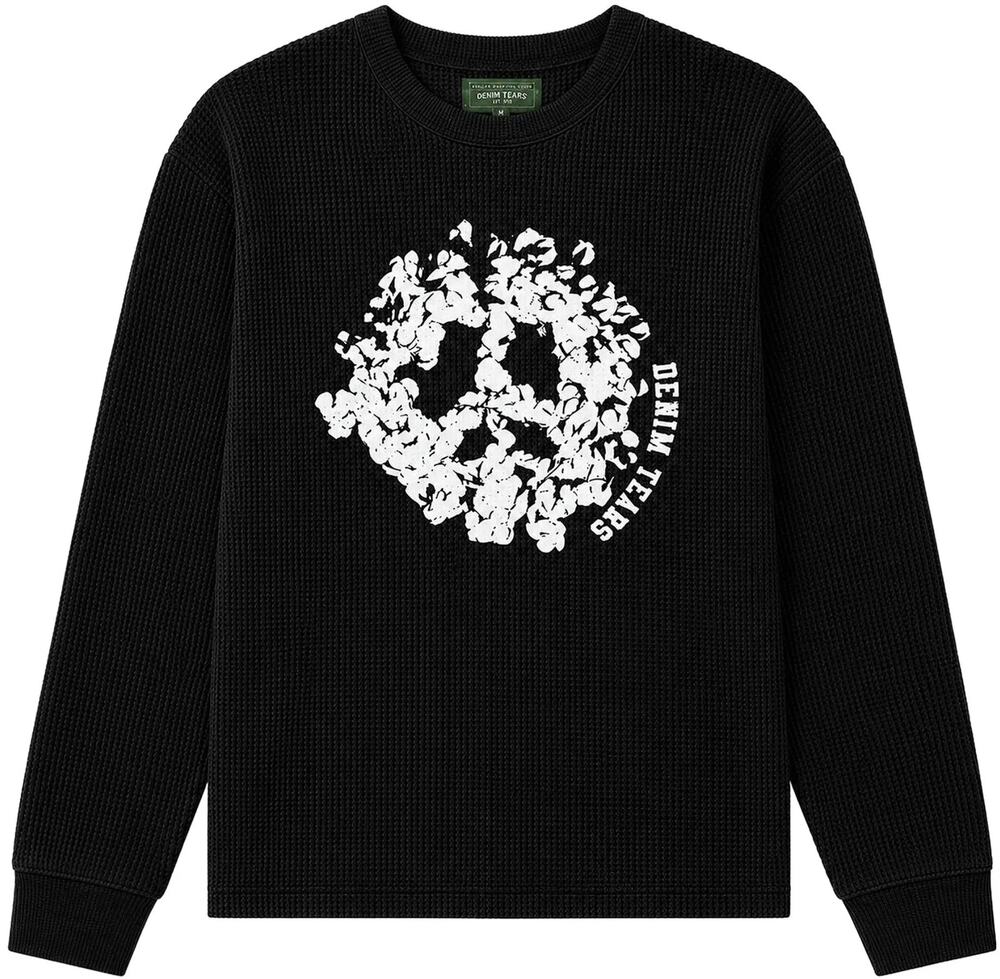 Denim Tears Men's Peace Wreath Thermal Long Sleeve Shirt in Black